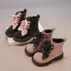 2024 Children Leather Shoes for Girls Winter New Fashion Korean Style Sweet Bowtie Soft Sole Anti-slippery Versatile Short Boots