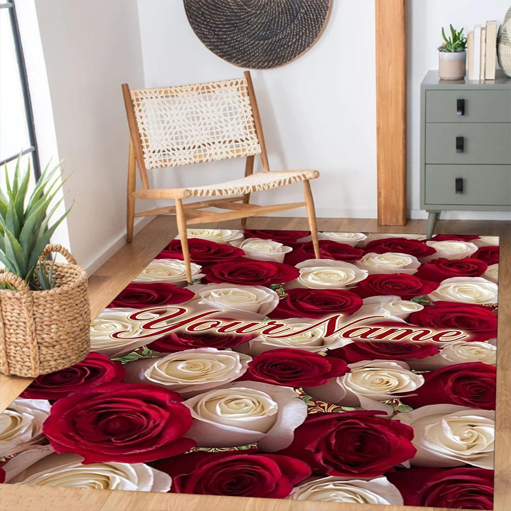 Rose Customized Name Area Rug Design for Hallway Foyer Dormitory Decorate Room Antislip Carpet Office Home Decor