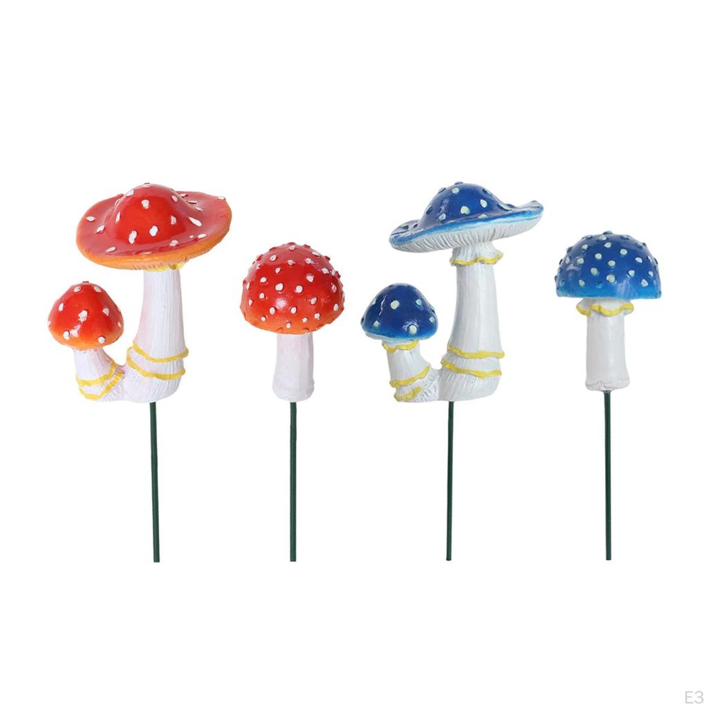 2 Decorative Mushroom-Shaped Garden Stakes for Flower Pots, Small Sculptures, Miniature Figures