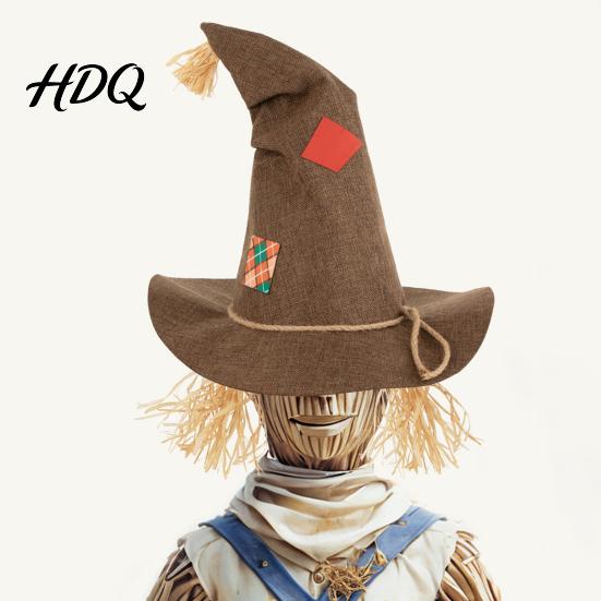 Fashionable Witch Hat Scarecrow Hat Novelty with Straw Halloween Costume Carnival Accessory for Cosplay Party Festival Dress Up Prop Lightweight
