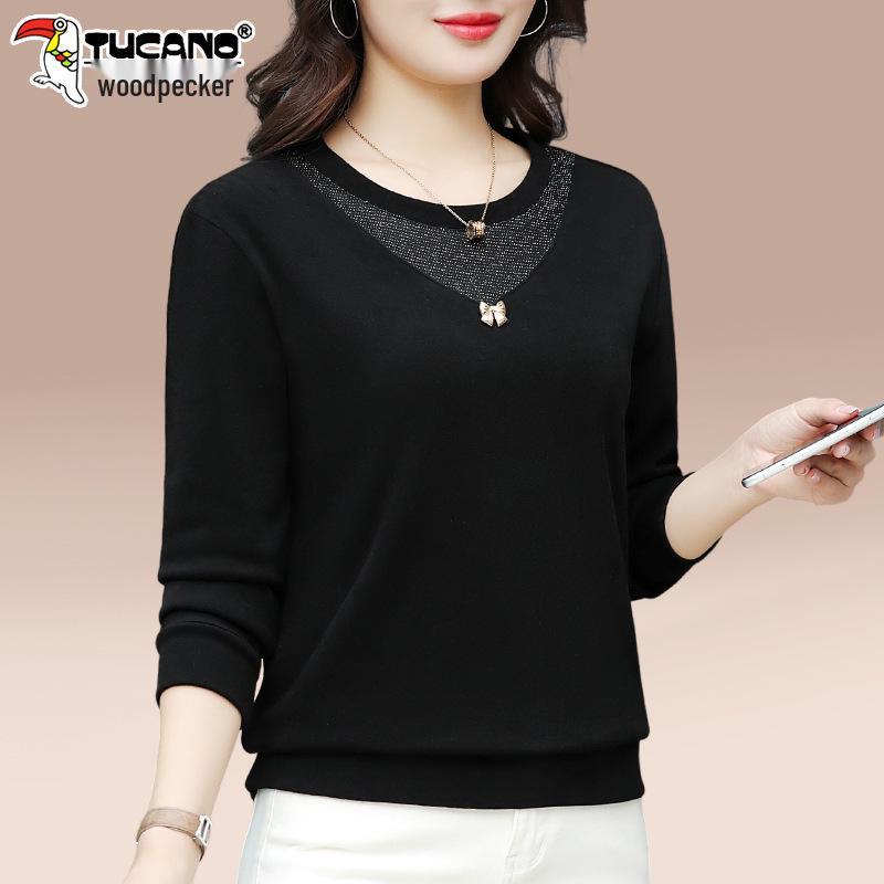 

Woodpecker Women s 2025 Long Sleeve Black Fashionable Top for Autumn/Winter - Stylish for Middle-aged and Elderly Moms. XL for 110-125 jin чёрный