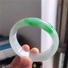 Women's Jade Bangle: Ice-Glutinous, Light Green with Flecks and Floral Patterns, Bright Girly Style, Round Concubine Design.