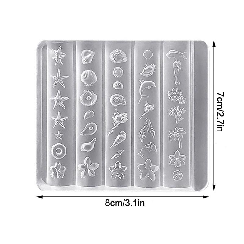 Ocean Series Animal Silicone Mold Sea Shell Conch Nail Stamplates Starfish Jellyfish 3D Soft Charm Manicure Mold Stencil Tools