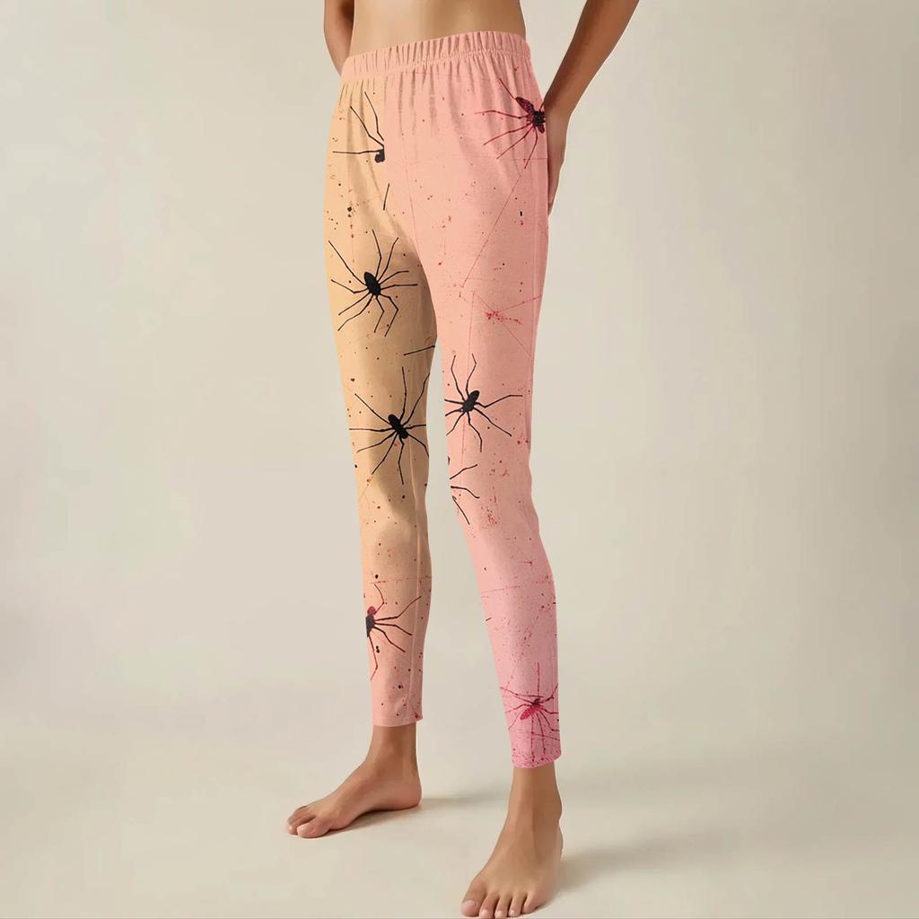 Damesbukser Halloween-trykte stretchy myke underdeler avslappede hjemmesovebukser