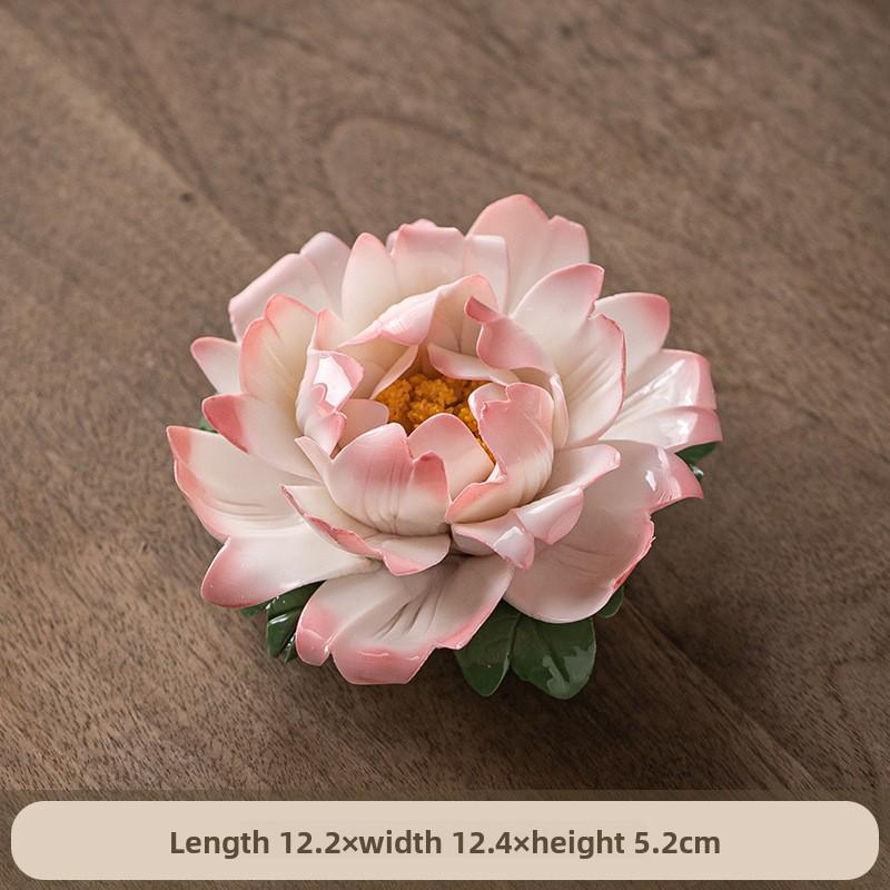 Simulated hand-squeezed peony flower porcelain flower ceramic thread incense seat incense insert tea ceremony desktop decorative