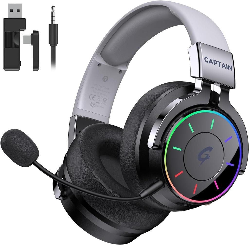 Wireless Gaming Headset for Bluetooth Low Latency Surround RGB Detachable 60 Hours of Continuous Lightweight Compatible with and PC PS5,
