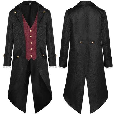 Halloween Kostüme für Herren Smoking Einteiler Weste, Mittelalterliches Retro Kostüm, Mittellanger Punk Herrenmantel, Herren Halloween Cosplay Vintage Punk Oberteile Party