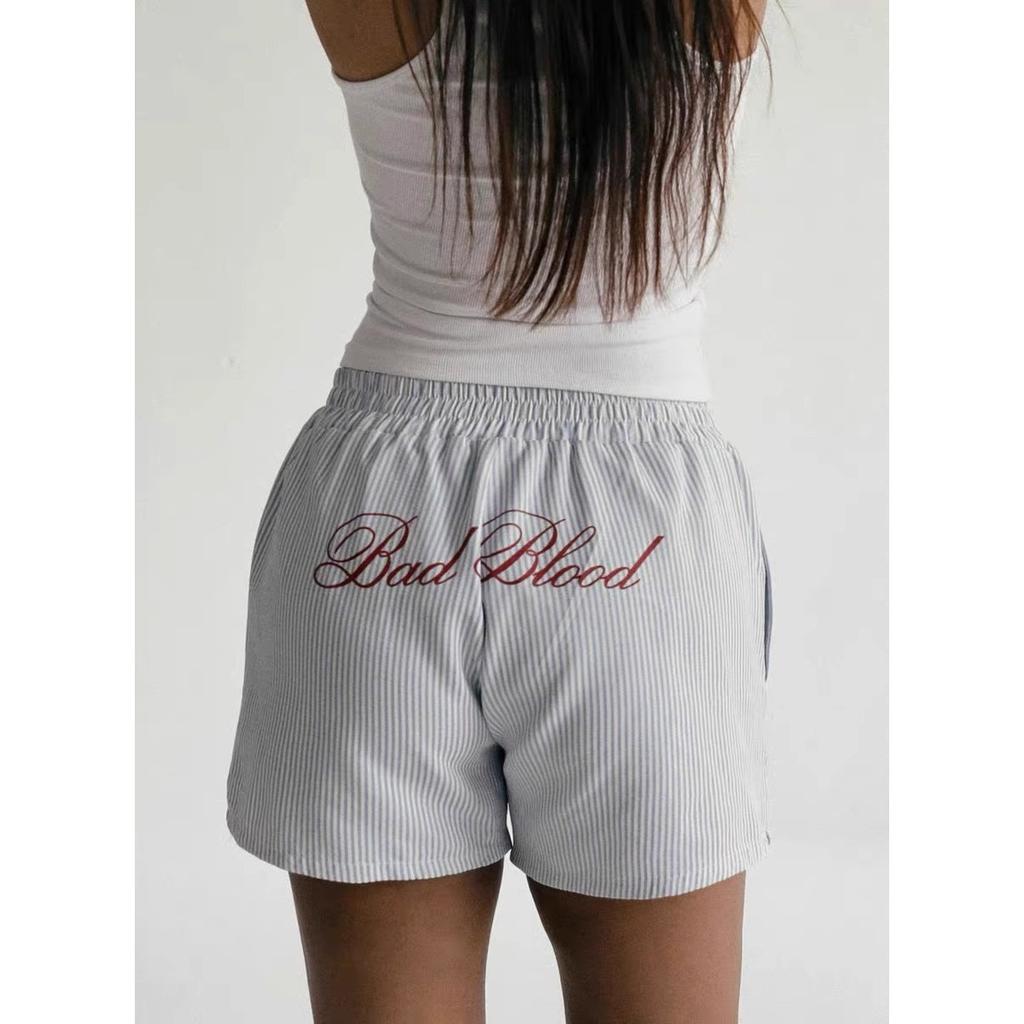 High Waist Embroidered Striped Loose Casual Shorts Women's 100% Cotton Fashion Korean Style Straight Leg Pants Single Wear Summer Shorts