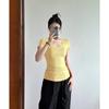 Кремово-желтая женская футболка с плечами Новый летний наряд С короткими рукавами Облегающий короткий топ с короткими рукавами