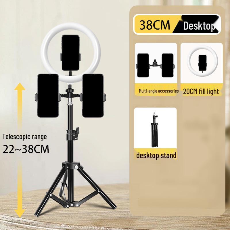 Dual-Position Live Streaming Tripod with Fill Light for Video Recording