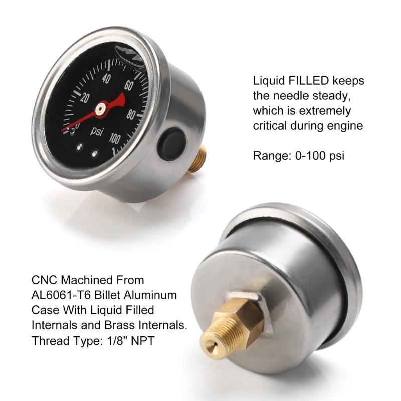 Heavy Type Iron Fuel Pressure Meter 1/8 Inch Size 0 100 Range Easy Installation For Vehicle Diagnostic Testing