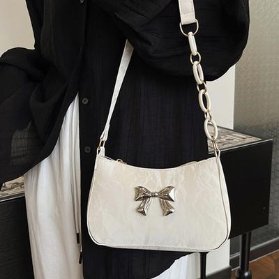 Sweet And Fresh Bowknot Handbag For Women  Style Trendy Underarm Messenger Bag Chain Shoulder Bag