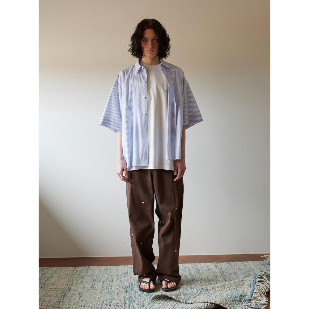 Saendeusaundeu (Unisex) Embroidered Detail Cotton Pants Brown