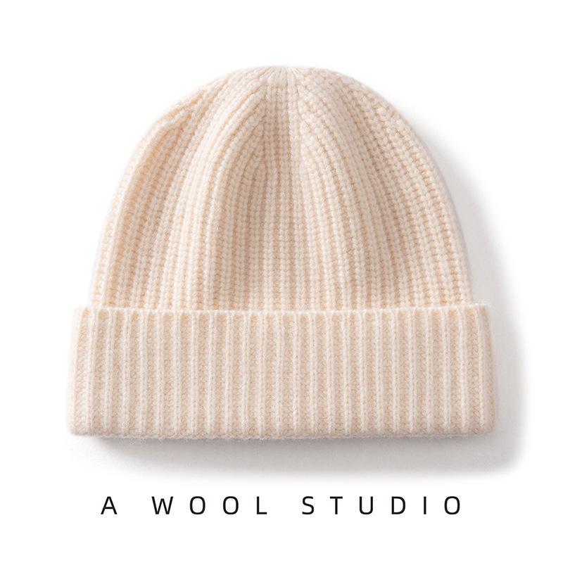 Thickened Wool Ribbed Cuff Cashmere Knit Hat - Warm and In Stock