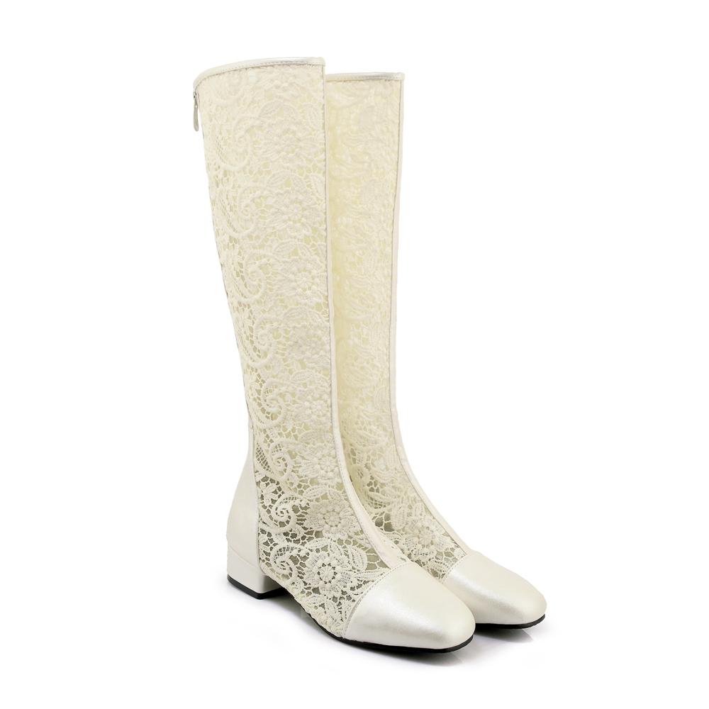 Women's Low-heeled Net Boots Spring and Summer New Thick-heeled Net Boots Sexy Versatile Large-size Guy Cool Boots