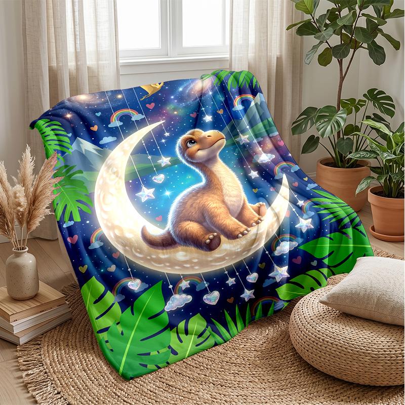 Dinosaur Dreams in Space blanket Personalized Name Flannel Blanket Soft Cozy Plush Throw for Sofa Bed Lightweight Home Decor