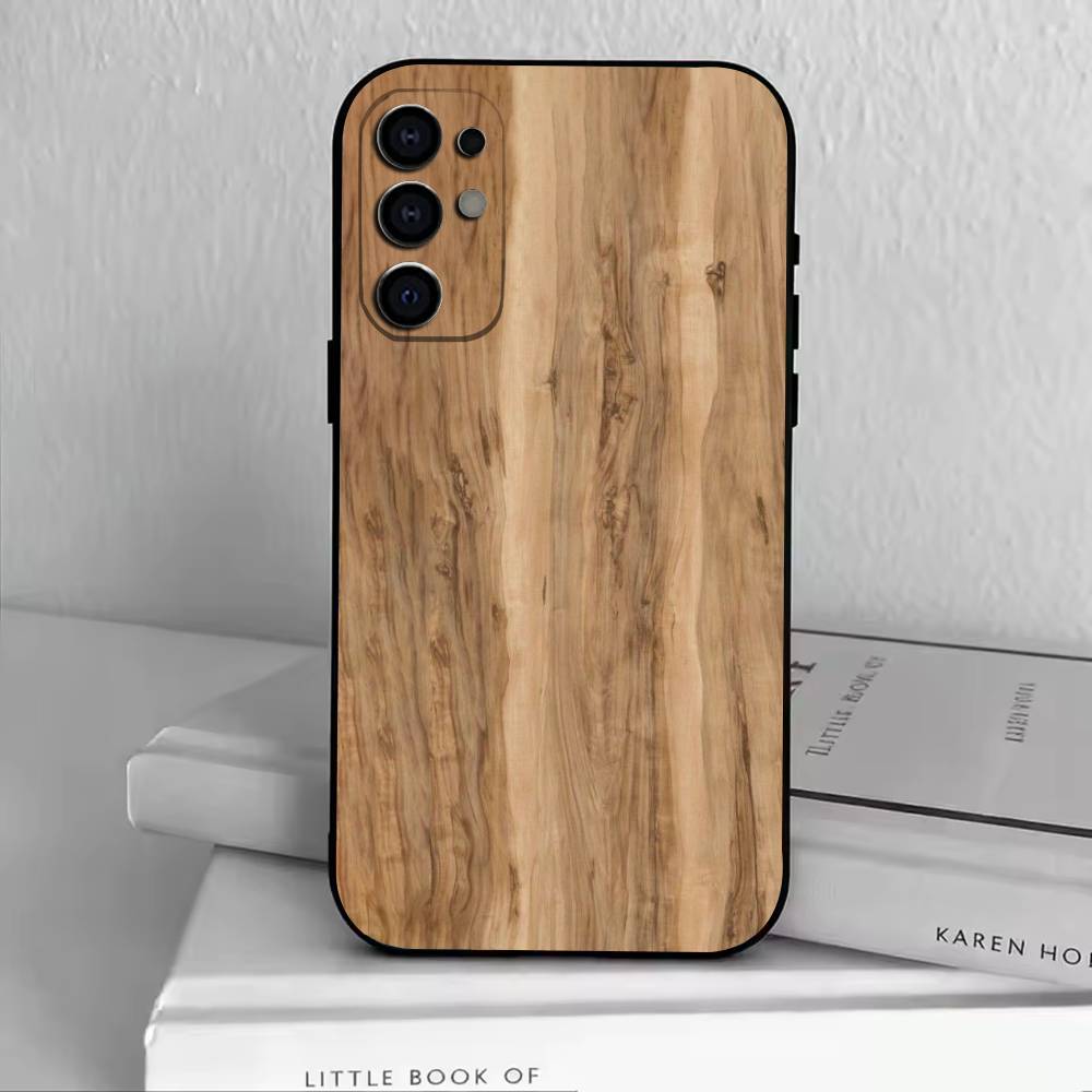 N-Natural Wood  Phone Case Black Silicone Soft For Samsung S25,S24,S21,S22,S23,S30,Ultra,S20,Plus,Fe,Lite