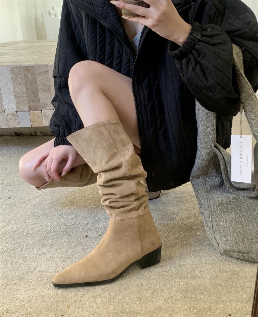 

Сапоги с широким голенищем женские осенне-зимние новые остроносые на высоком каблуке сапоги-чулки сапоги с широким голенищем сапоги на тонком каблуке из замши высокие сапоги 39 абрикосовый