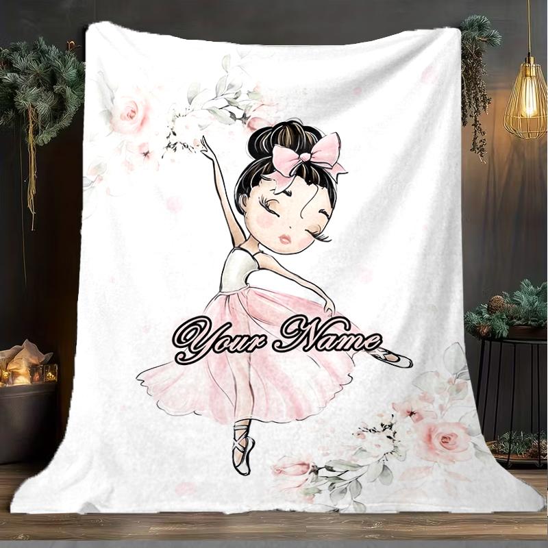 1PC Custom Name Ballerina Pink Dreams Outdooor Flannel Blankets Patterns Throw Blanket All-Season Soft Gift for Couch, Bed, Camping Gifts