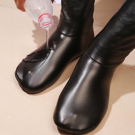 Faux Leather Slipper Socks Men Waterproof Warm Indoor Socks Non Slip Fleece Lined Winter Socks for Bedroom Playroom Outdoor Wear