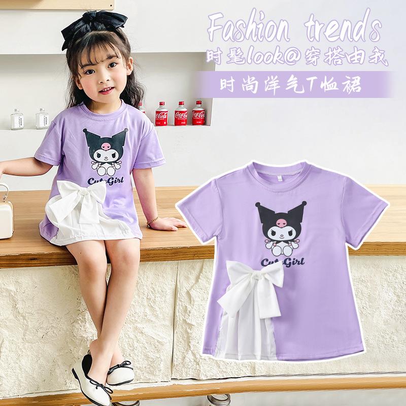 Girls Summer Short Sleeve Bow Princess Dress Cute T-Shirt Dress