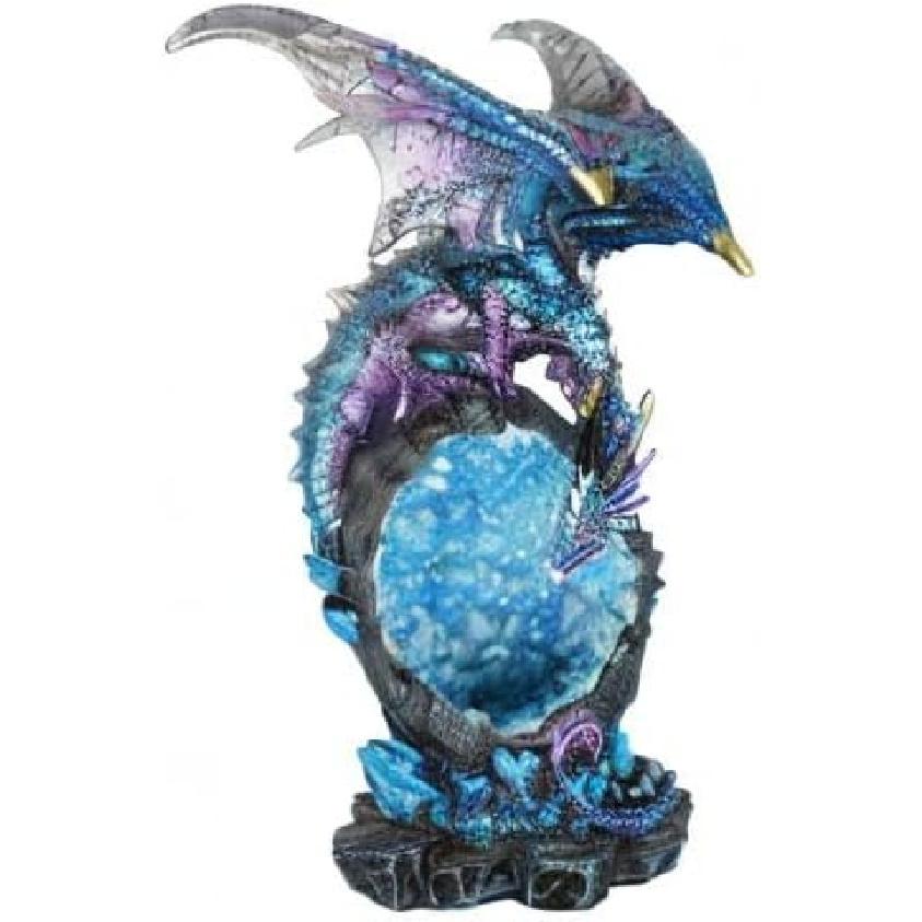 JORAE Dragon Statue On Sparkling Faux Crystal Cave Light Up Color Changing LED Collectible Dragon Figurine Home Décor (Blue), 8.5" H