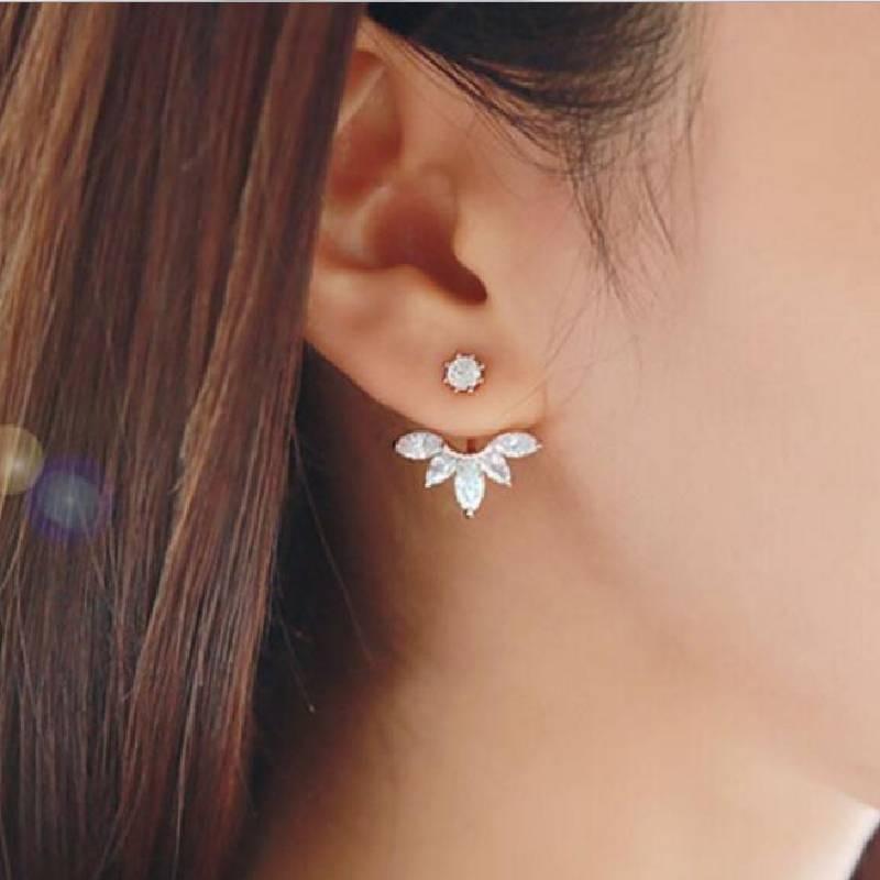Fashion Elegant Silver Needle Zircon Daisy Tree Leaves Water Earrings Drops