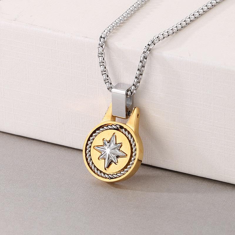 Personalized Stainless Steel Pentagram Pendant Necklace for Men Women Hip Hop Gold Color Trend Jewelry Round Charms Gift