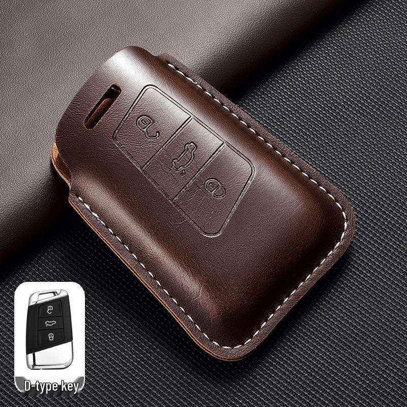Leather Key Case for Volkswagen Models: T-Cross, Lavida, Lamando, Bora, Tiguan, Sagitar, Polo, Magotan, Passat, Tharu