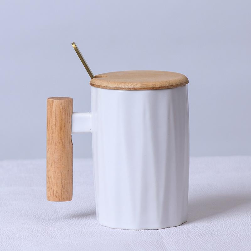 Wooden Handle Ceramic Mug Literary Water Cup Coffee Milk Cup Holiday Event Gifts