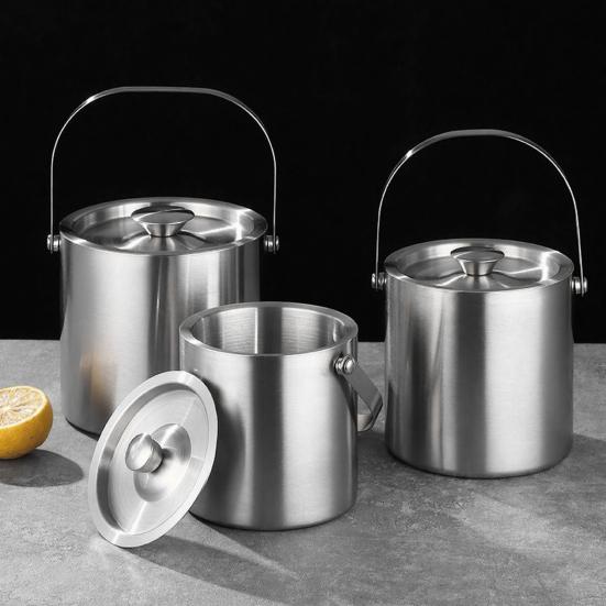 Stainless Steel Ice Bucket with Lid And Tongs 2/3L Large Capacity Double Wall Insulated Ice Bucket for Parties Wine Champagne Cocktails Home Bar