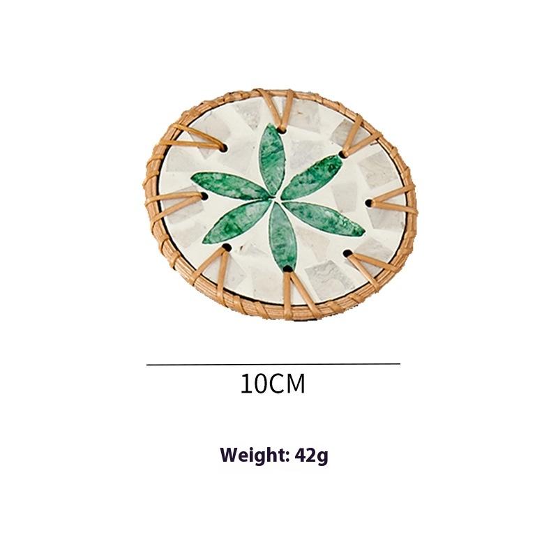 

1Pc 10Cm Rattan Shell Cup Mat Placemat Round Colorful Seashell Cup Mat Bohemian Style Coaster Tea Table Coasters