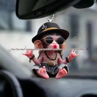 Creative 2D Acrylic Cartoon Monkey Car Mirror Pendant