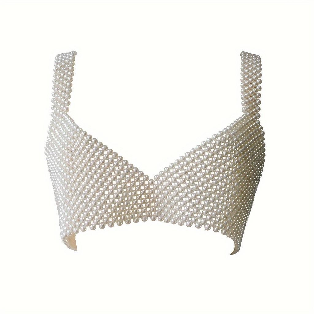 Exaggerated Imitation Pearl Design Bra Chain Elegant Sexy Style Personality Female Body Decor