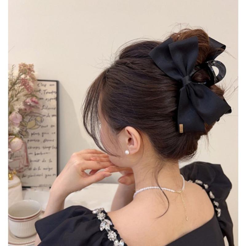 French Elegant Hair Clip Black Bow Claw Clip Hepburn Style Women Girl Back Of Head Tie Hairpin Fashion Hair Accessories