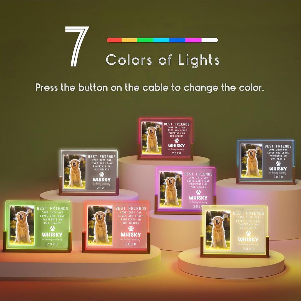 Personalized Pet Memorial Acrylic Night Light Custom Photo Name Engraved Sympathy Gift For Loss Of Pet Remembrance Decoration