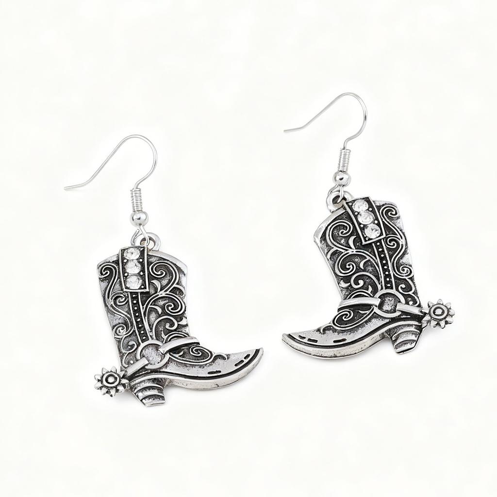 Vintage Bohemian Unique Design Two-Tone Rose Boot Pendant, Western Cowboy Ear Hanging