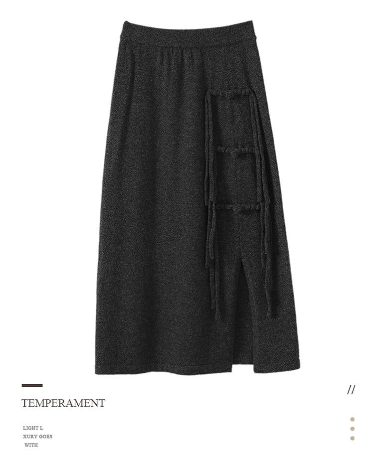 

Юбка из чистой шерсти с высокой талией, утягивающая, в китайском стиле, с ретро-пуговицами и кисточками Medium