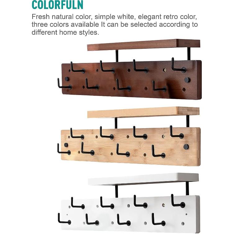 Wall Mounted Coat Rack with 8 Hooks & Storage Shelf - Multi-Functional Coat Hanger with Upper Shelf for Bathroom, Entrance, Living Room, Bedroom -