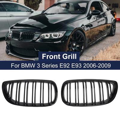 ABS Glanzend Zwart Dubbele Lijn Slat Grille Voor Vervanging Nier Grille voor 3 Serie E92 E93 2006-2009 Links en Rechts Auto Stijl