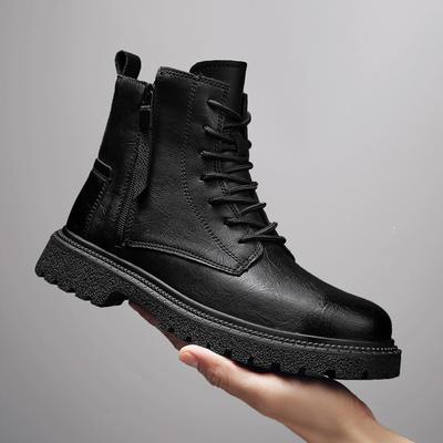 Genuine Leather Men Ankle Boots Black High Top Men Boots  Winter Warm Outdoor  Boot Punk Style Man Motorcycle Boots
