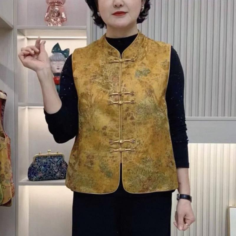 

2026 Retro Frog Button Vest - Women s Early Spring & Autumn Jacquard Top 5XL (140-155 kg recommended) жовтий