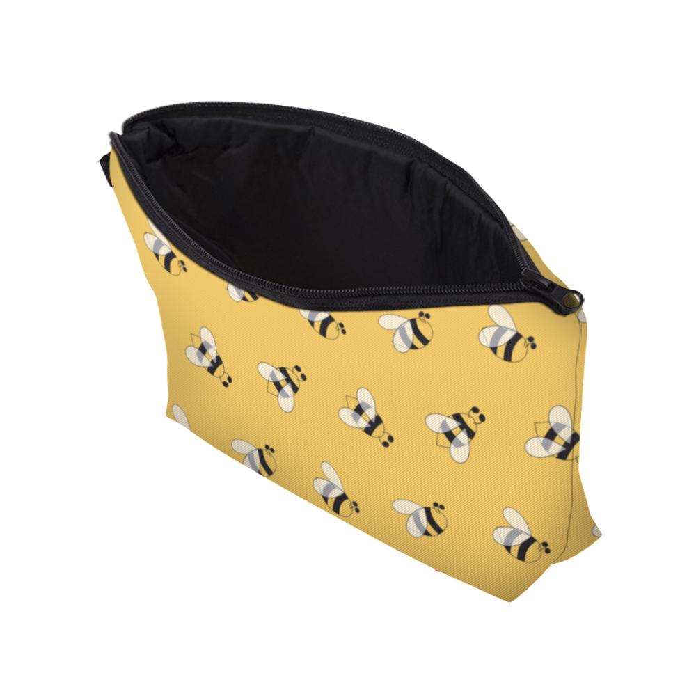Yellow Cartoon Bee Print Makeup Storage Bag, Cute Portable Zipper Cosmetic Bag, Lightweight Durable Toiletry Bag
