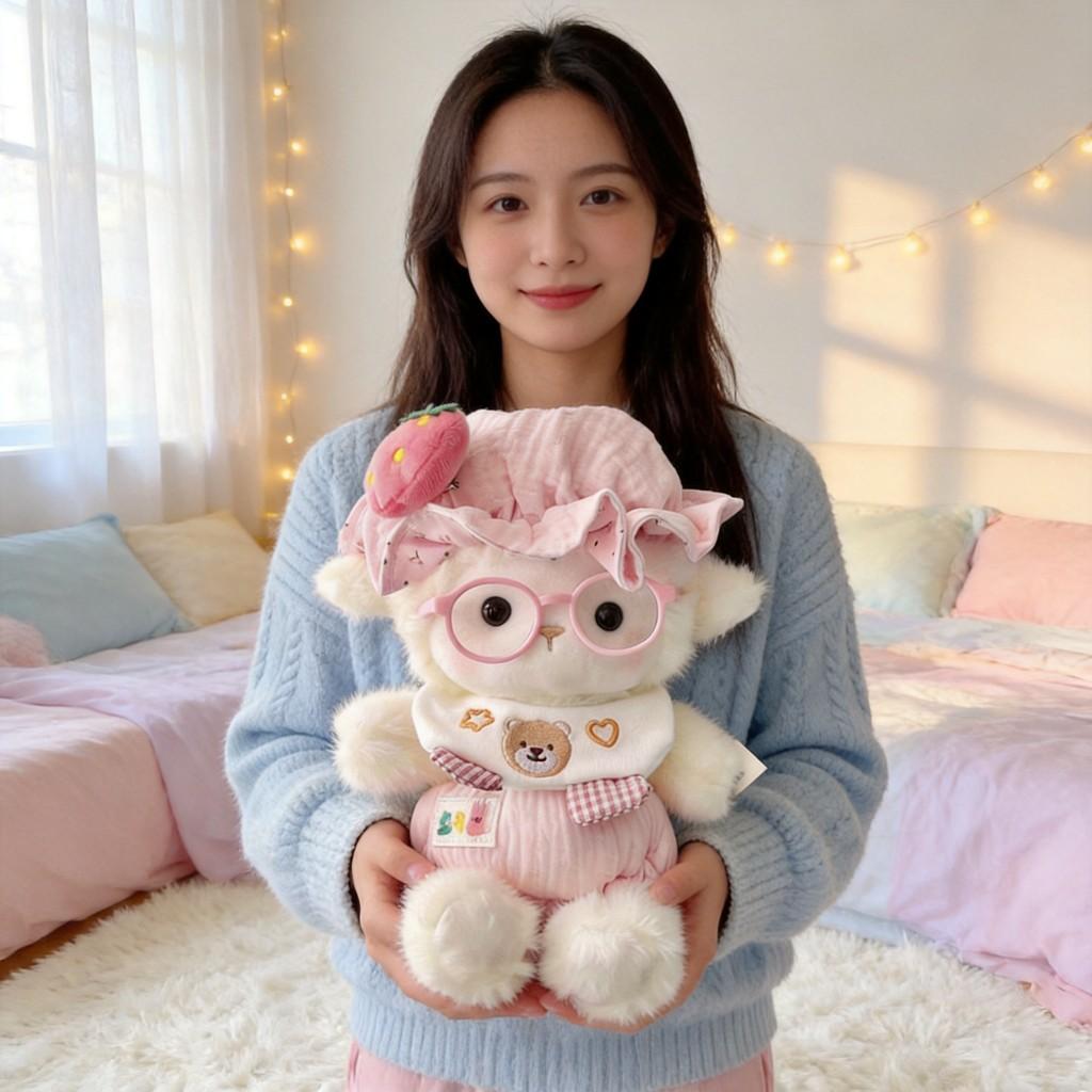 Cute Sheep Plush Doll With Fruits Hair Clips For Kids Girls And Boys