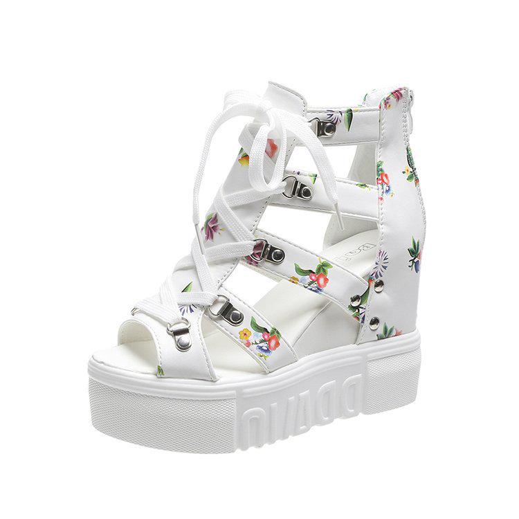 

Женские босоножки на платформе с открытым носком - Дышащая сетка, Полый дизайн, Клиновидный каблук 11 см 35 белый