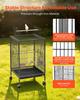 Bird Cage, 460 x 460 x 770 mm, Open Flat Top, Wrought Iron Bird Flight Cage with Perches, Slide-Out Tray and Plastic Feeders, Casters, for Parrot,