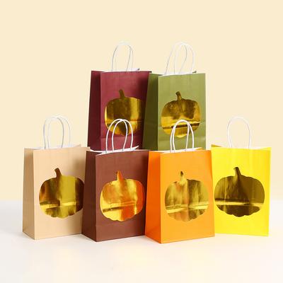StoBag Pumpkin Gift Wrapping Bags Kraft Paper Treat Bags Halloween Thanksgiving Day Packaging Bags for Sweets Autumn Candy Favor