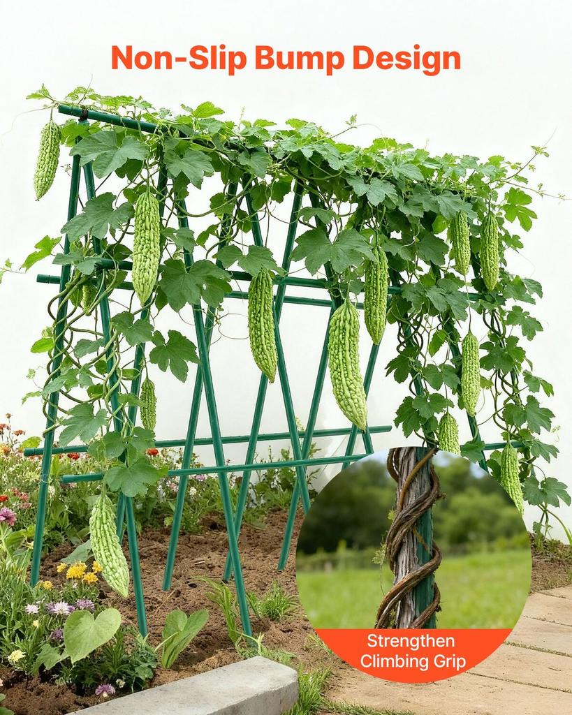 Garden Stakes, 15 Pack, 1705 mm, Plastic Coated Metal Tomato Stakes, Garden Sticks for Plants Support, with Pointed End and Non-Slip Bumps for Growing
