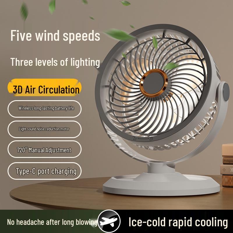 USB Rechargeable Desktop Fan with Night Light and Long Battery Life for Home, Air Circulation & Outdoor Use