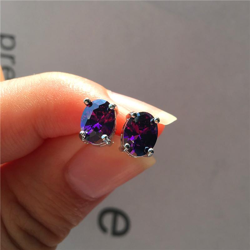 

Бохо женские фиолетовые красные овальные серьги-гвоздики милые цветные радужные каменные серьги винтажные маленькие свадебные украшения для женщин